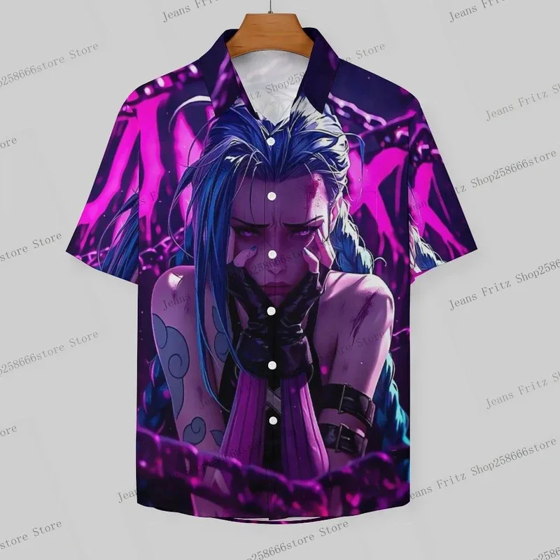 Popular Anime Arcane League Jinx 3D Printing Man/Women Casual Fashion Short Sleeves shirt Lapel Button Oversized Unisex Shirts