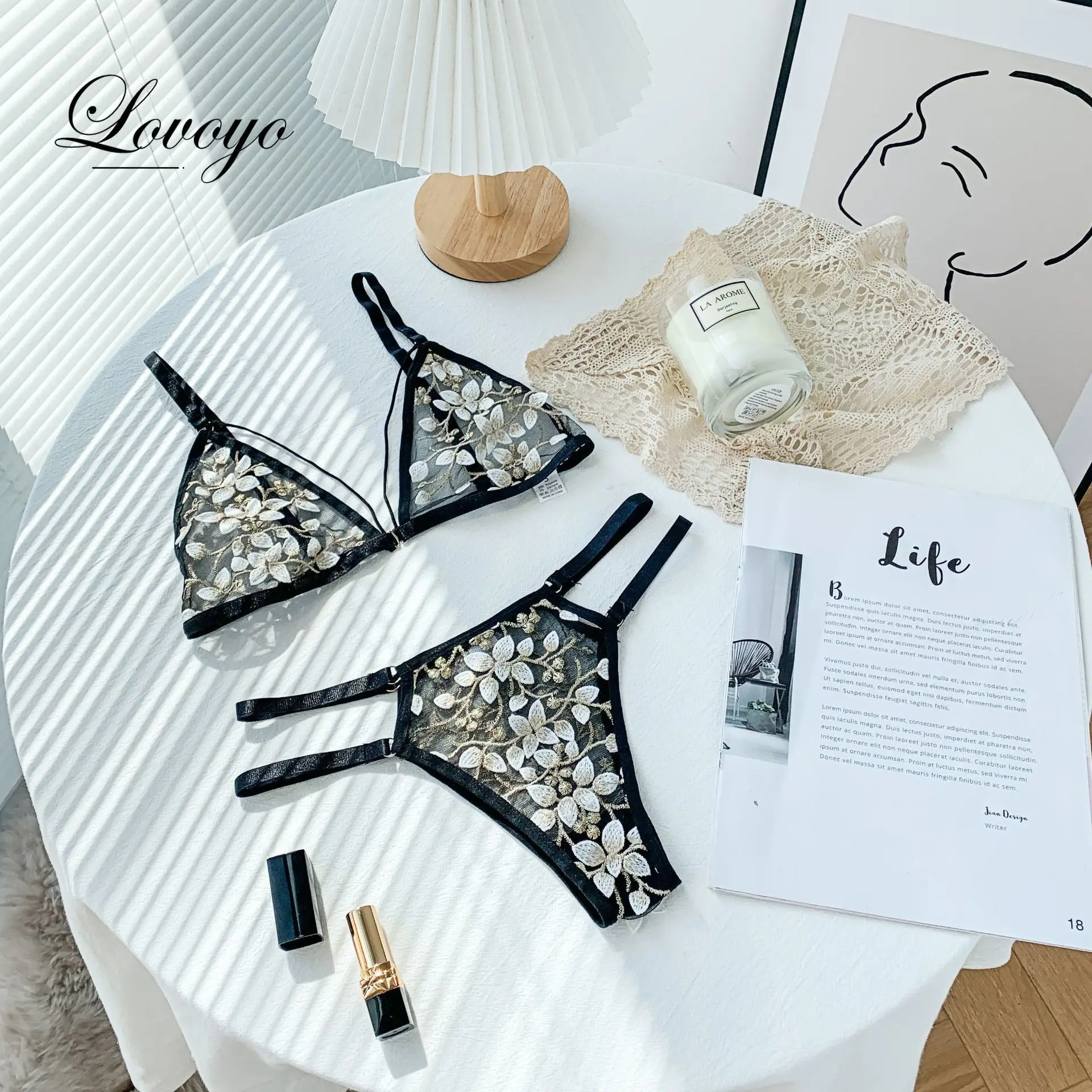 Áo Ren Nữ Áo Ngực Bộ Liền Quần Lót Hở Lưng Áo Bralette Sexy Quần Lót Siêu Mỏng Áo Ngực & Ngắn Gọn Bộ Nữ Dropshipping