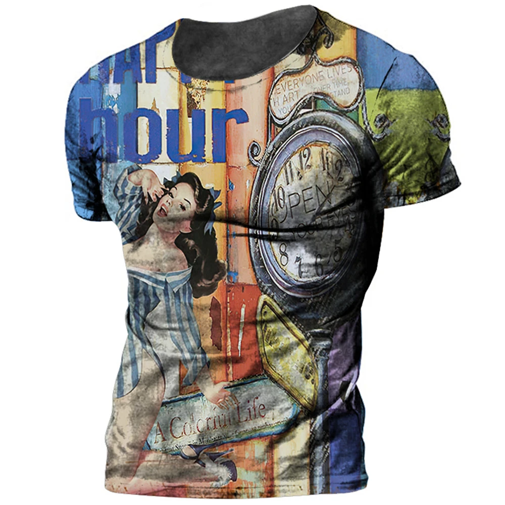 Vintage Motorcycle T Shirt For Men 3D Racing Girl Short Sleeve Tops Street Men\'s Biker T-shirt Oversized Tee Shirt Man Clothing
