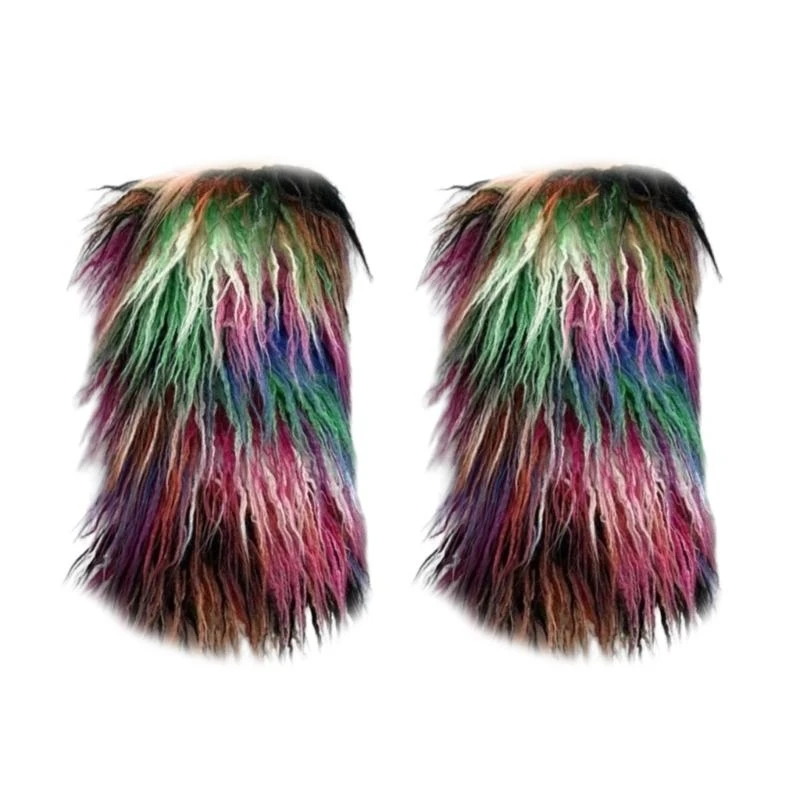 Y2K فراء صناعي لتدفئة الساق للنساء شتاء دافئ فراء للأحذية طويلة الرقبة، مريح، عيد الميلاد، الهالوين، الحفلات، زي تنكري 15UB