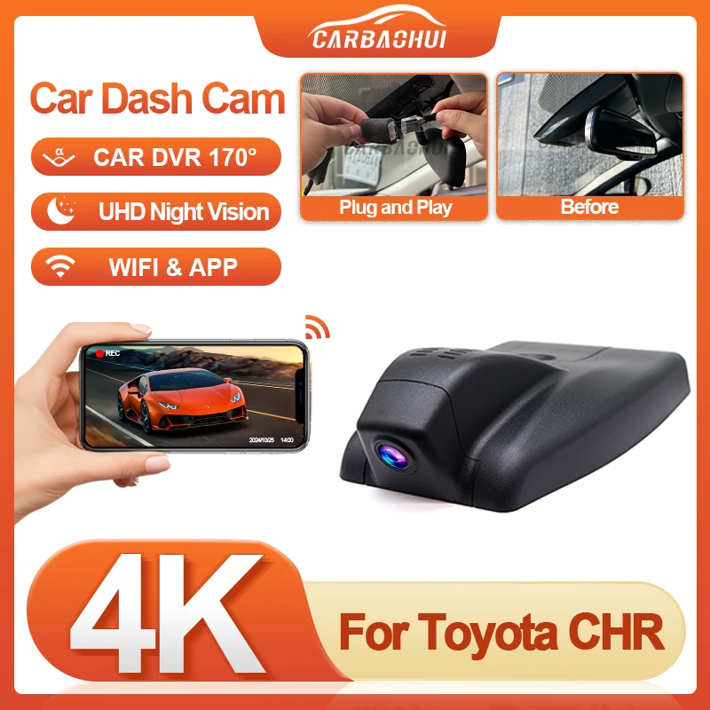 

UHD 4K 2160P Car DVR Wireless Wifi Video Recorder Dash Cam Camera For Toyota C-HR CHR 2018 2019 2020 Control Phone APP