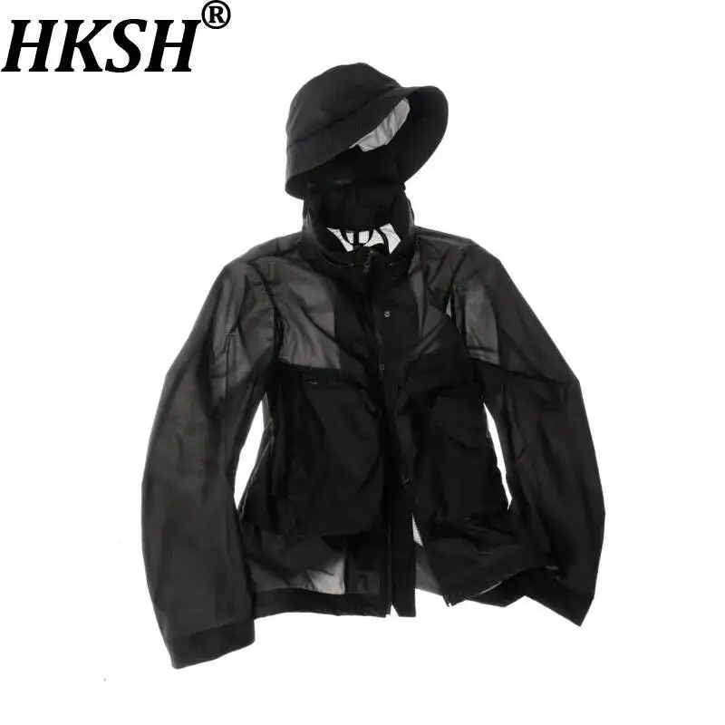 

HKSH Spring New Men Tide Dark Punk Hooded Vest Windproof Functional Jacket Chic Ins Japanese Techwear Outdoor Vibe Coats HK21127