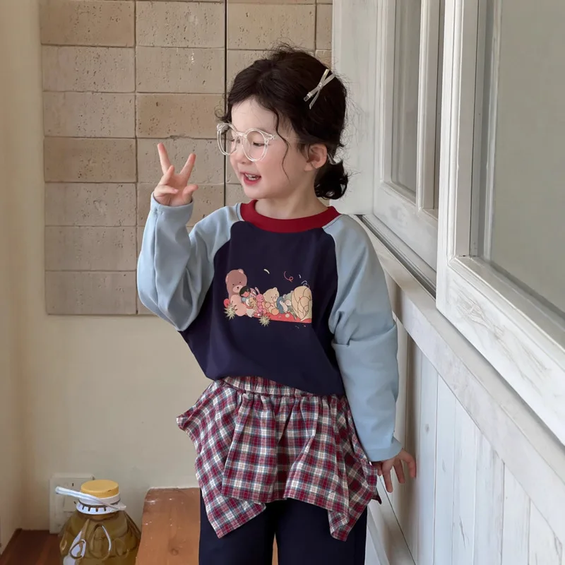 Осень-зима 2025 г., детская базовая рубашка с длинными рукавами и рисунком медведя, модные топы для мальчиков и девочек, пуловер, свитшот от 3 до 12 лет