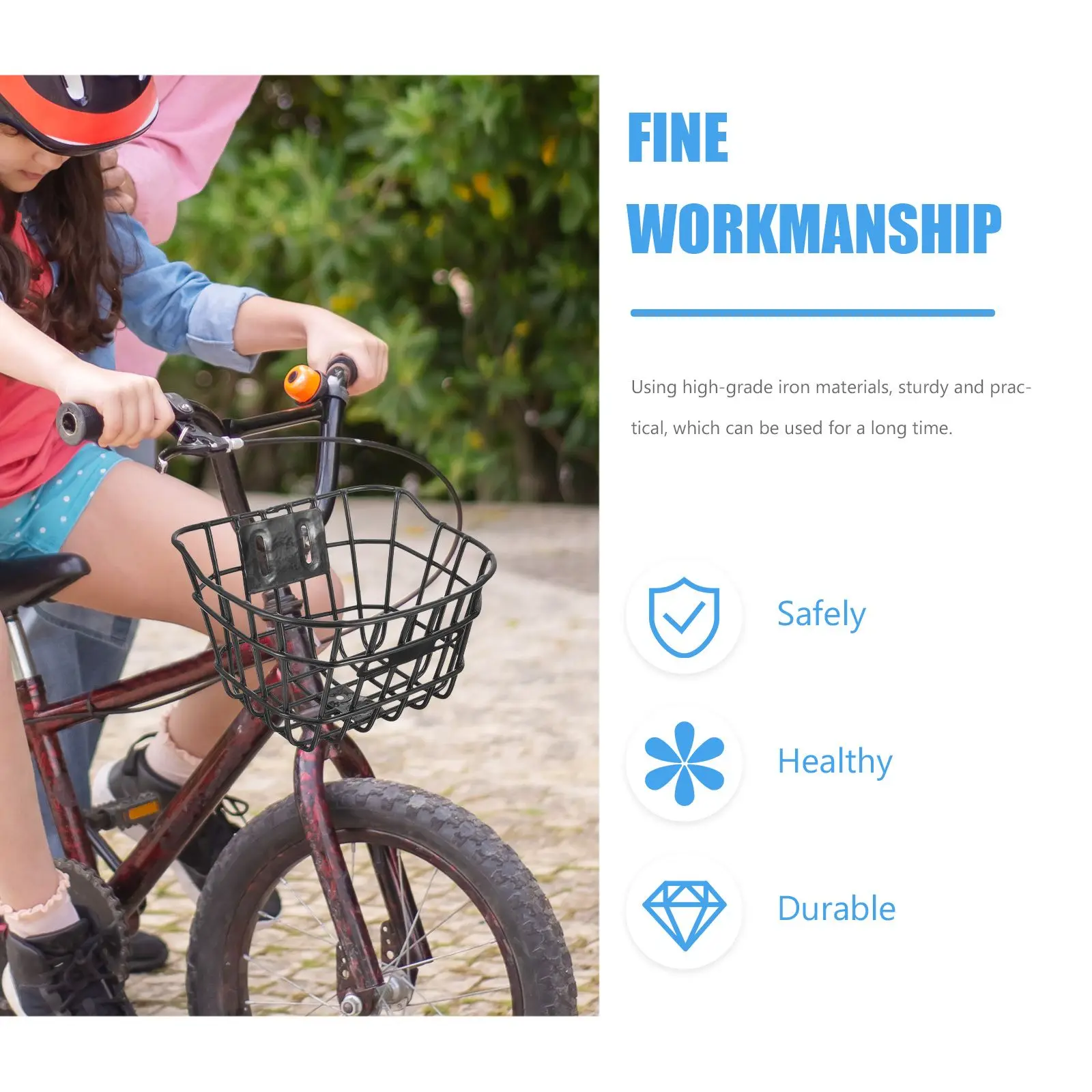 

Bicycle Basket Durable Iron Material Large Capacity Strong Load Kids Bike Front Container Electric Accessories