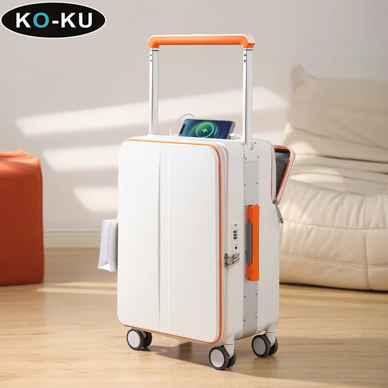 KO-KU Wide Trolley Carry-on Suitcase Female New Front Opening 20 Inch Boarding Box 25/27‘’ Travel Password Mute Wheel Luggage