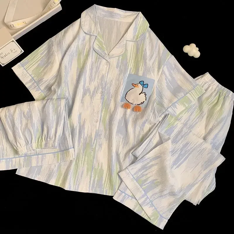 

Cartoon Kawaii Cute Sweet Print Women's 3pc Pajamas Fashion Simple Ins Style Cloud Cotton Homewear 2025 Spring New Y2k Sleepwear