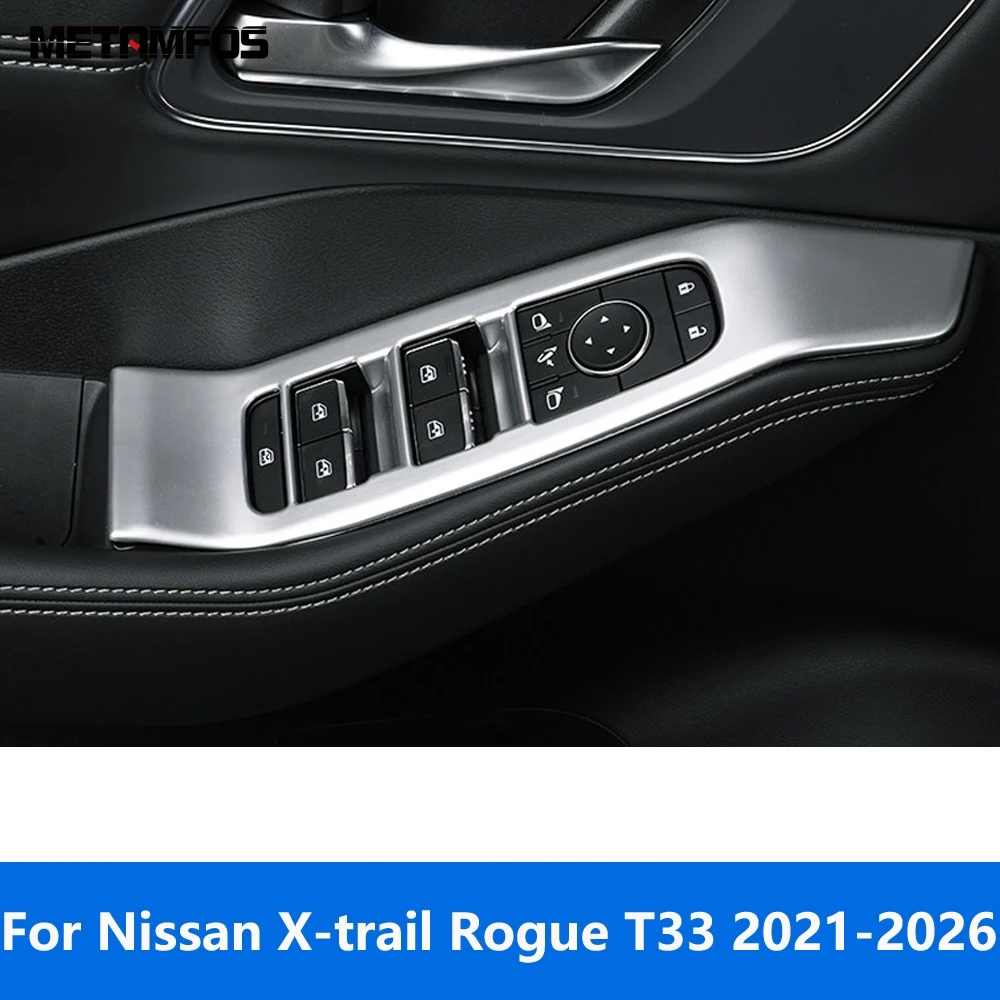 For Nissan X-trail Xtrail Rogue T33 2021-2025 2026 Carbon Fiber Inside Armrest Window Lift Switch Panel Cover Trim Accessories