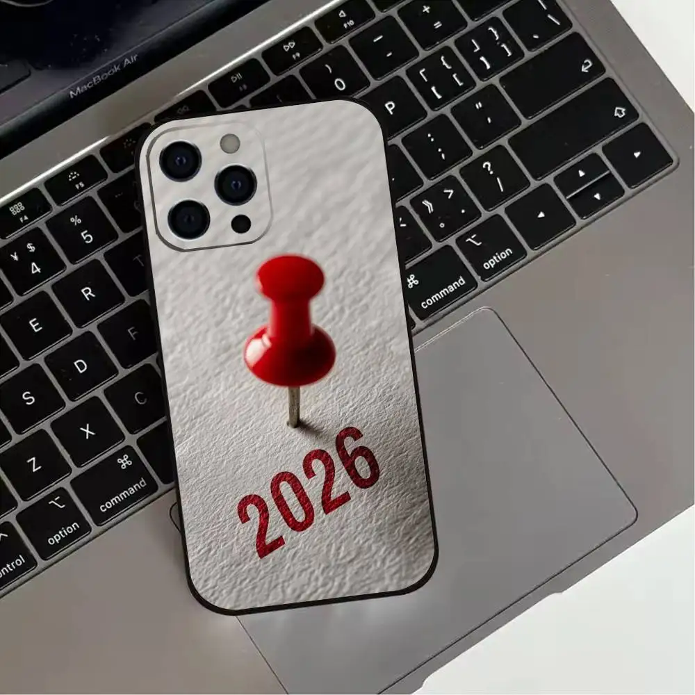 حافظة هاتف N-New Y-Year 2026 لهاتف iPhone 17,16,15,14,13,12,11 Plus، Pro Max، XS، غطاء أسود من السيليكون الناعم