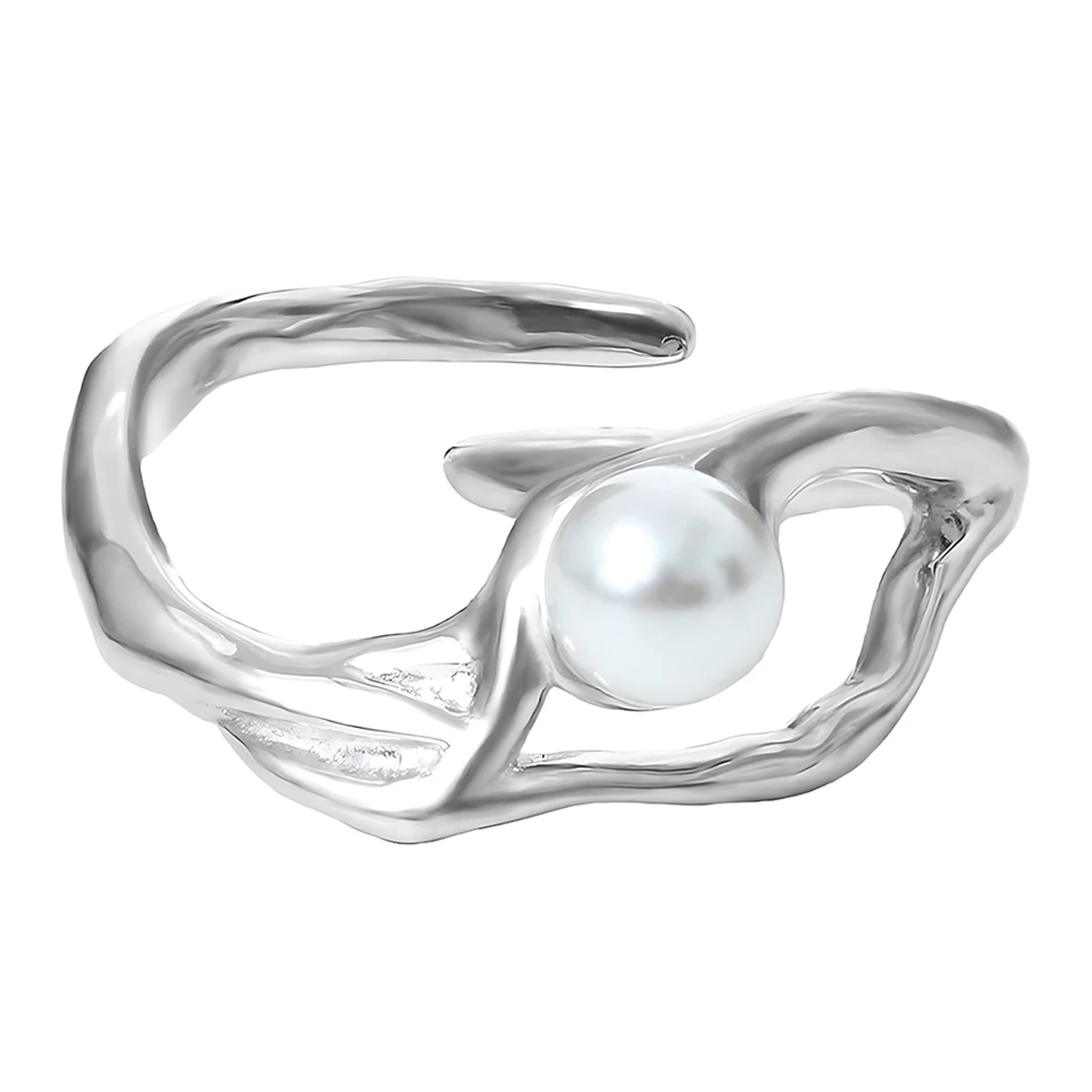 

Original Niche Design: Sophisticated Minimalist Irregular-Cut Shell Pearl S925 Sterling Silver Open Ring for Women