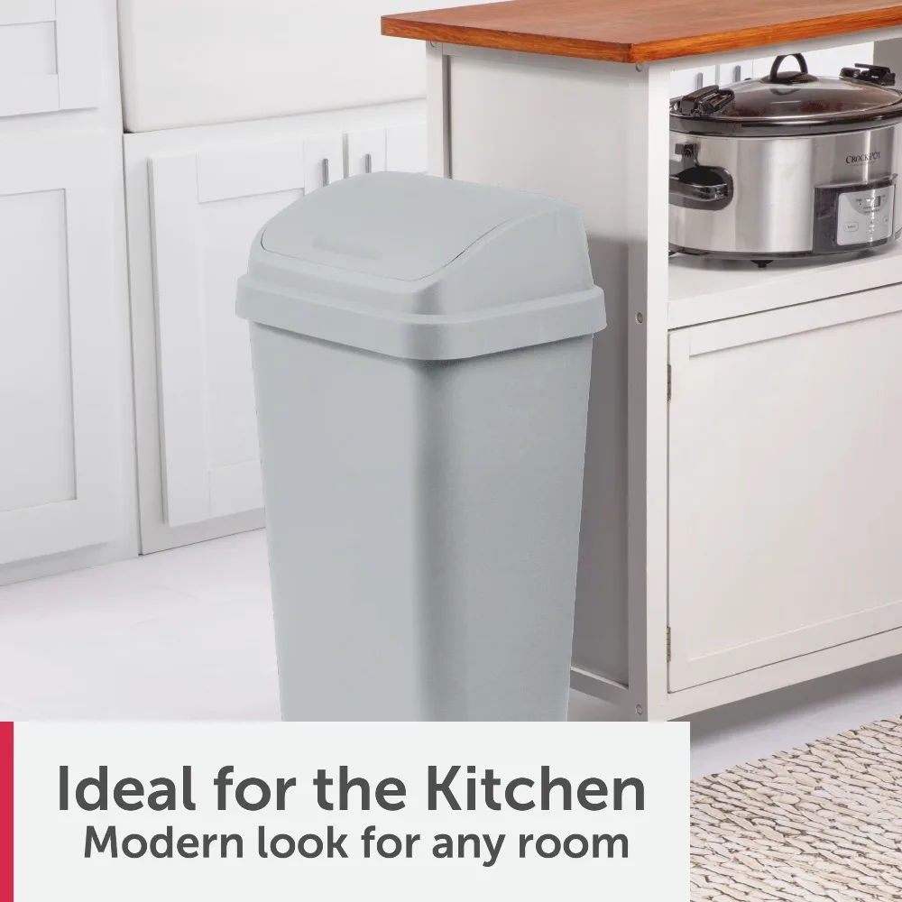 Selling Fast 13 Gallon Kitchen Trash Can with Swing Top Lid Light Gray Garbage Bin Waste Container Best Seller