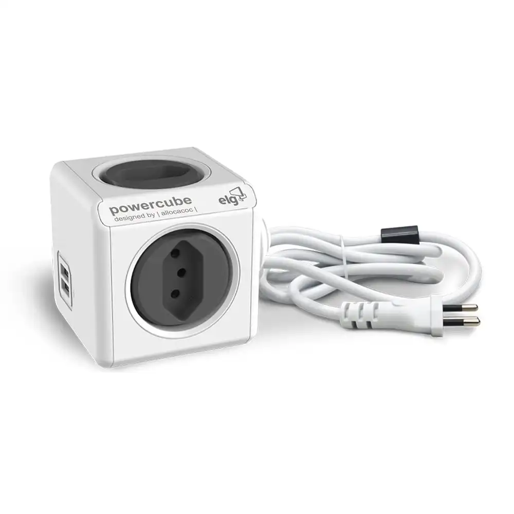 Powercube 4 Sockets + 2 USB 2.4A, Cable 1,5m Black/White-ELG