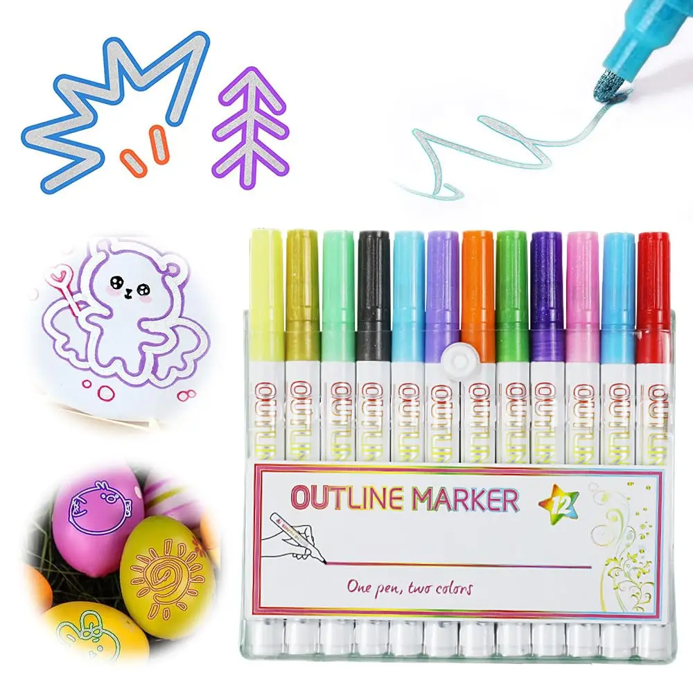 Outline Marker Set Glitter Writing Drawing Pens Glitter Doodle Drawing Markers Pens Double Line Paint Markers Outline Marker Pen