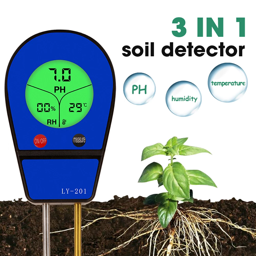 3 in 1 Soil PH Meter Moisture Temp PH Tester Humidity Sunlight Garden Flowers Moist Detector Soil Moisture Sensor Meter