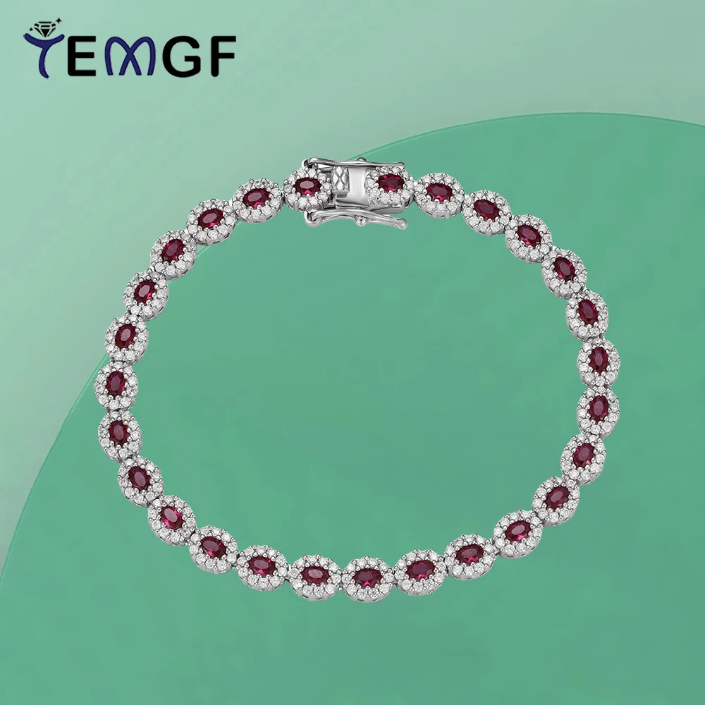 

TEMGF Artificially Synthesized Spine Bracelets 925 Sterling Silver for Women Party Fashion Luxury Fine Jewelry Red/Blue/Green