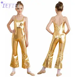 Kids Sleeveless Bell-Bottomed Ballet Jazz Dance Performance Costume Bodysuit Athletic Activewear Gymnastics Jumpsuit