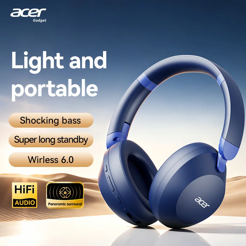 Acer Ohr653 Over-Ear Bluetooth Wireless-Kopfhörer mit 6.0-Chip, Vollabdeckungs-Ohrdesign, faltbar, tiefer Bass, Geräuschunterdrückung für Anrufe, 50 Stunden extrem lange Akkulaufzeit, spezielle