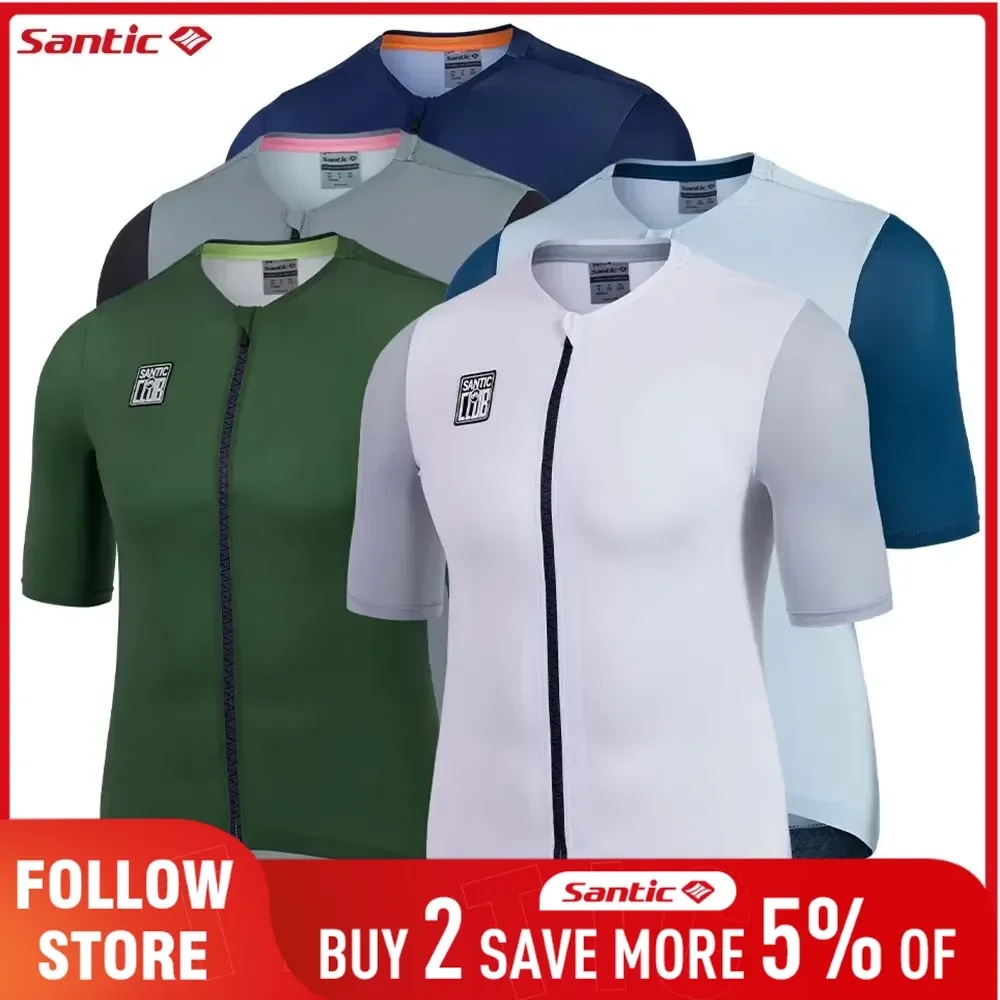 

Santic Men's Summer Cycling Jersey Breathable Quick-Dry UV Protection Full-Zip Bike Shirt Moisture-Wicking & Reflective MTB Tops