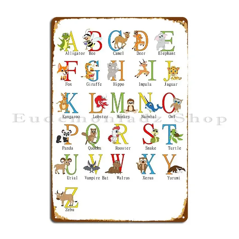 Englisch Animal Abc Metal Sign Poster Club Plaques Designing Living Room Character Tin Sign Poster