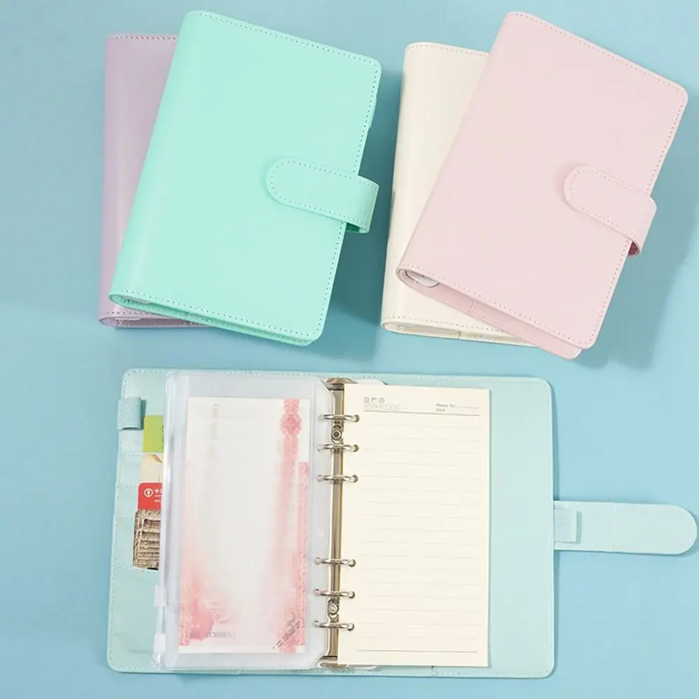 Pu Leather Loose-Leaf Notebook A6 Portable Saving Money Binder 6 Holes Binder with Storage Wallet Planner Organizer