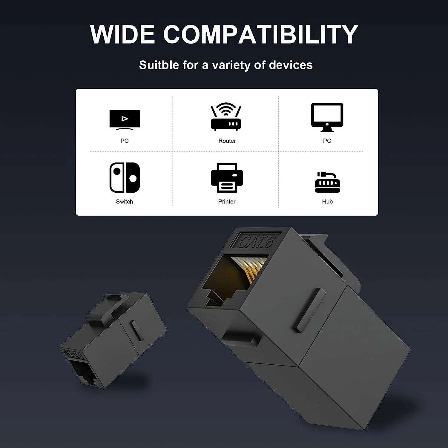 ZoeRax 2 uds Keystone Jack Rj45 acoplador en línea para Cat7/CAT6A/CAT6/CAT5E acoplador de inserción hembra a hembra