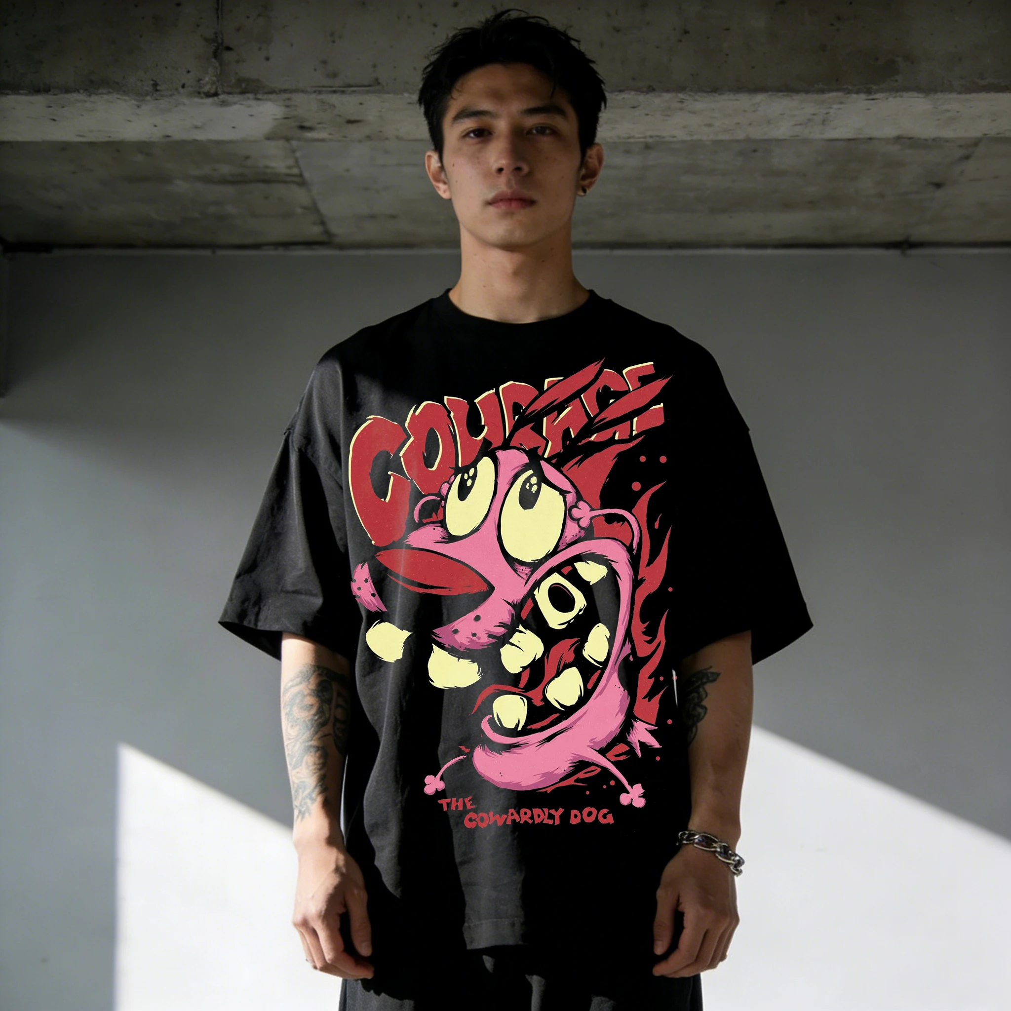 Vintage Courage the Cowardly Dog Cartoon Print Short Sleeve T-Shirt Retro Unisex Graphic Tee 90s Nostalgia Summer Streetwear Top