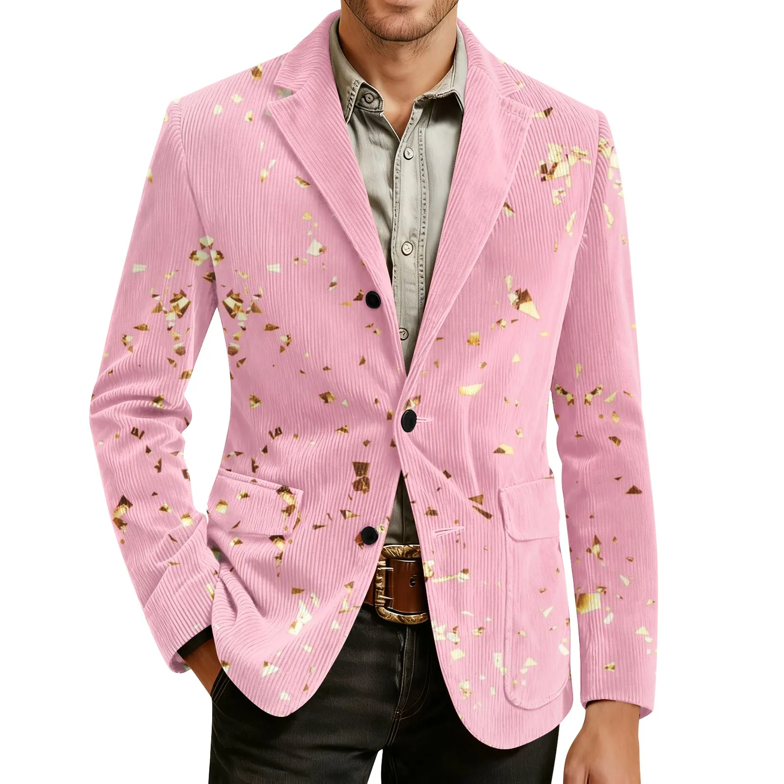 

Carnival Printed Corduroy Suit Warm Pocket Suit Jacket Men'S Cardigan Casual Suit Carnival Atmosphere Costumes