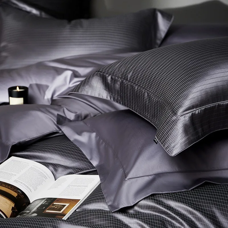 Top luxury silk long-staple cotton four-piece set, horse cotton mulberry silk high-end solid color sheets, quilt covers, bedding