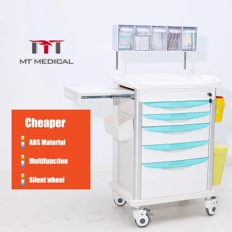 MT MEDICAL Emergency Wheeled Medical Cart With Drawers Multi‑Purpose Hospital Crash Trolley For Clinical Work