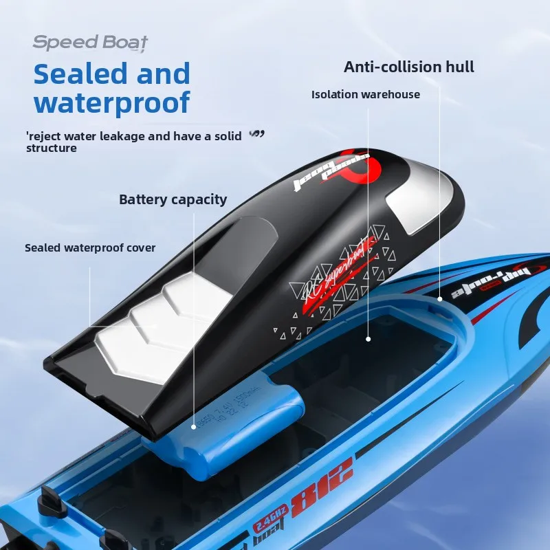Barco RC de alta velocidad de 2,4G, lancha rápida de juguete para niños, batería de larga duración, gran potencia, alarma antivuelco de baja potencia, envío rápido