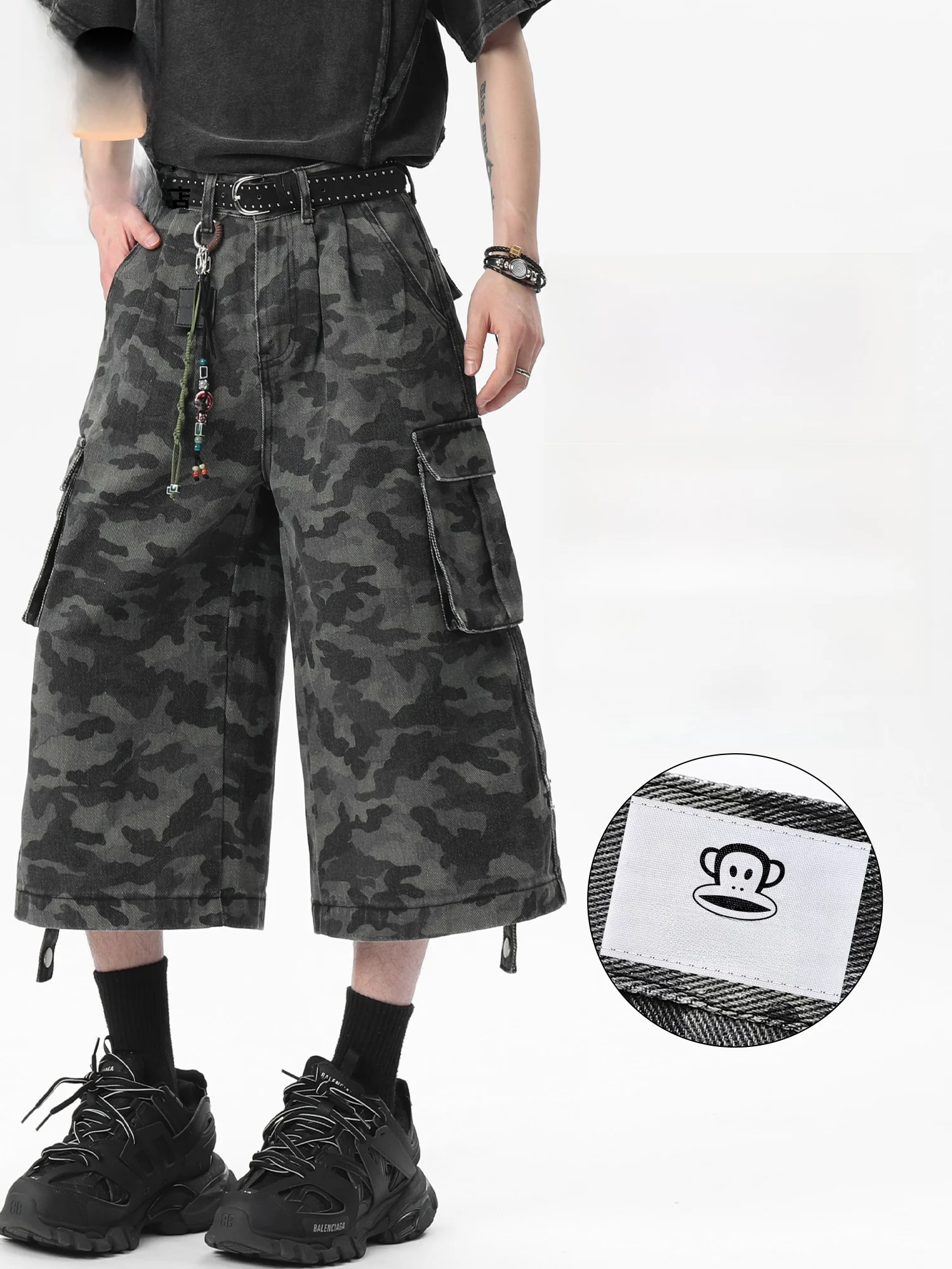 

Летняя камуфляжная рабочая одежда PaulFrank, свободные прямые повседневные шорты, тонкие мужские брюки длиной семь футов, молодежные брюки Vitali Sle цвета хаки