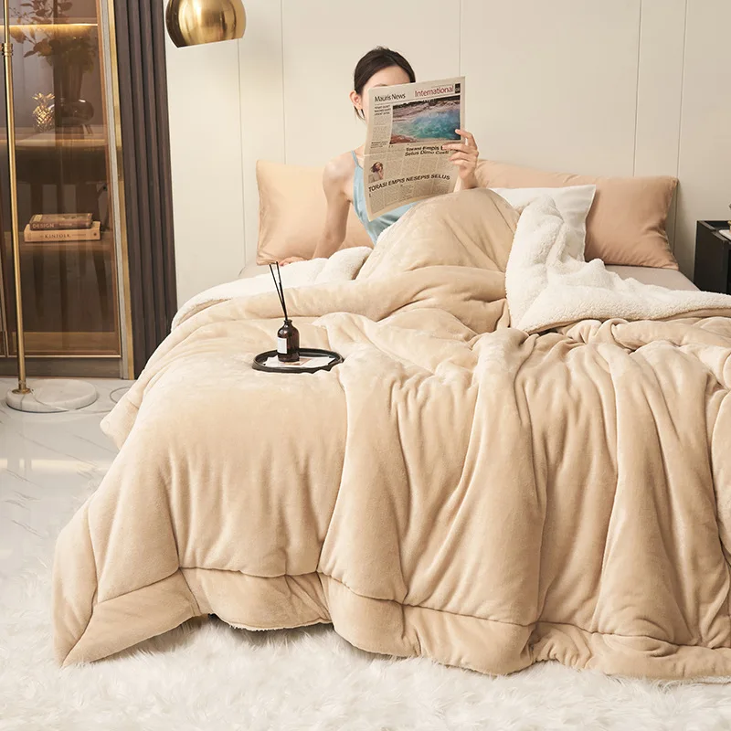 

Thickened Double Layer Pure Color Lamb Velvet Milk Velvet Winter New Style Air Conditioner Quilt Blanket Warm Cover Blanket