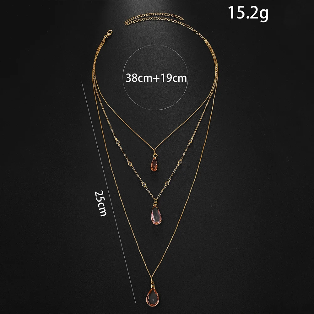 Dainty Gold Layered Necklace for Women Costume Jewelry Teardrop Pendant Rhinestone Choker Necklace Long Stackable