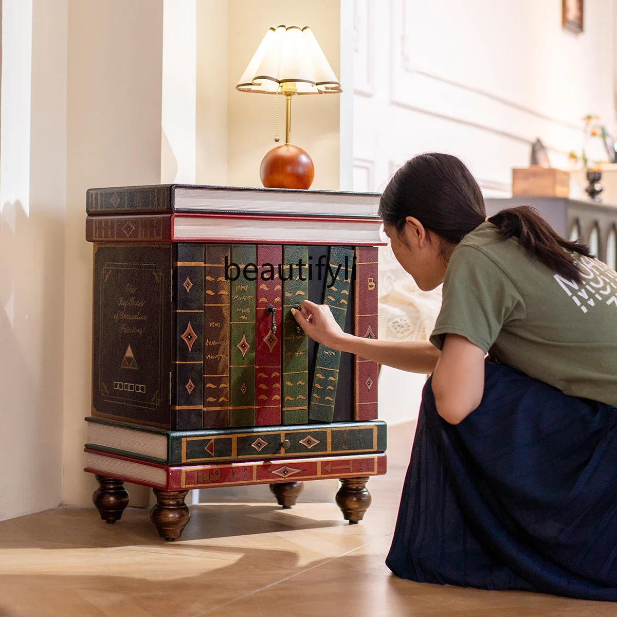 Retro living room corner few American side cabinets sofa corner few bedroom bedside double door small cabinet