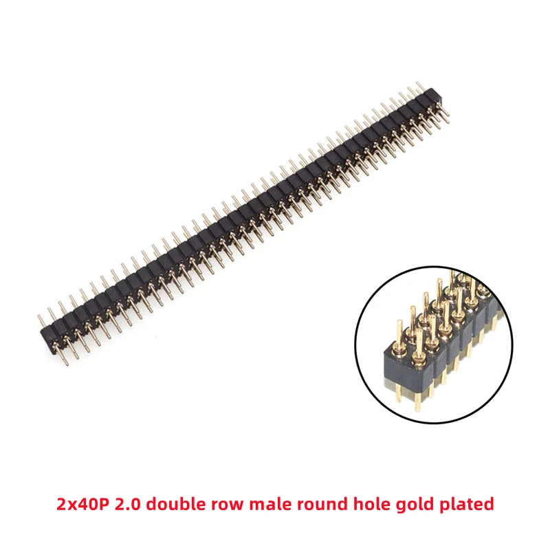 5 Stück Rundloch-Stiftleiste, 2,0 mm/2,54 mm Rastermaß, Buchse/Stecker, einreihig, 1 x 40 P, Reihe, 2 x 40 P, zweireihiger Stift, runder Stift, vergoldet