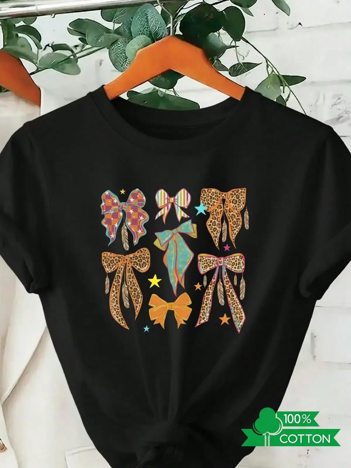 Able Letter Anime Printed Women's Round Neck T-Shirt With Simple Design, Comfortable And Breathable, Suitable For Daily Casual Wear And Versatile, Showcasing A Natural And Elegant Style Ge