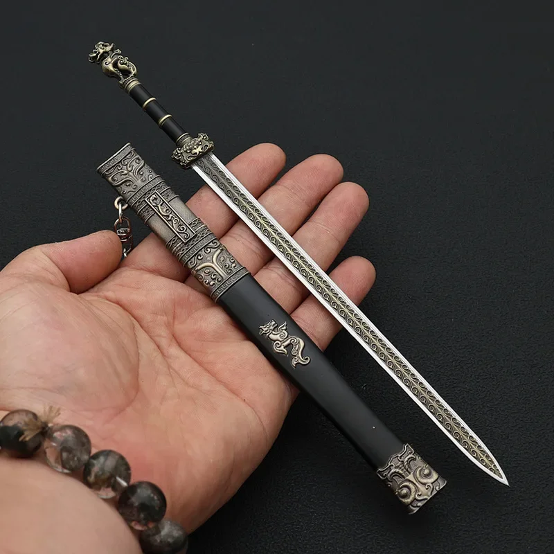 22cm/8.66in China Ancient Cold Weapon Wheeled Sword Toy Cosplay Metal Unedged Weapon Model Collectibles Crafts Ornaments Gifts