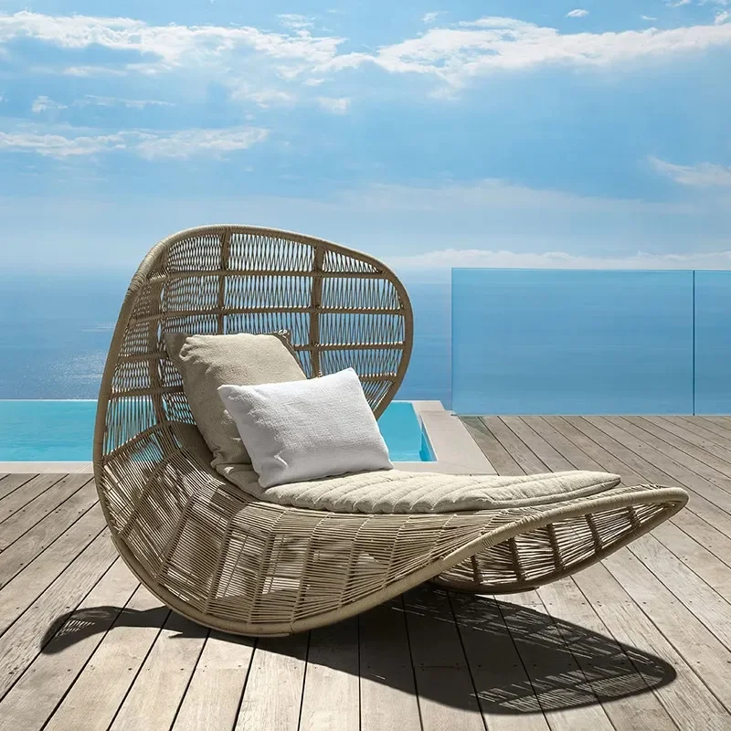 for Nordic Outdoor Courtyard Bed Balcony Recliner Sofa Rattan Waterproof Sunscreen Villa Furniture Famous Hotel Terrace