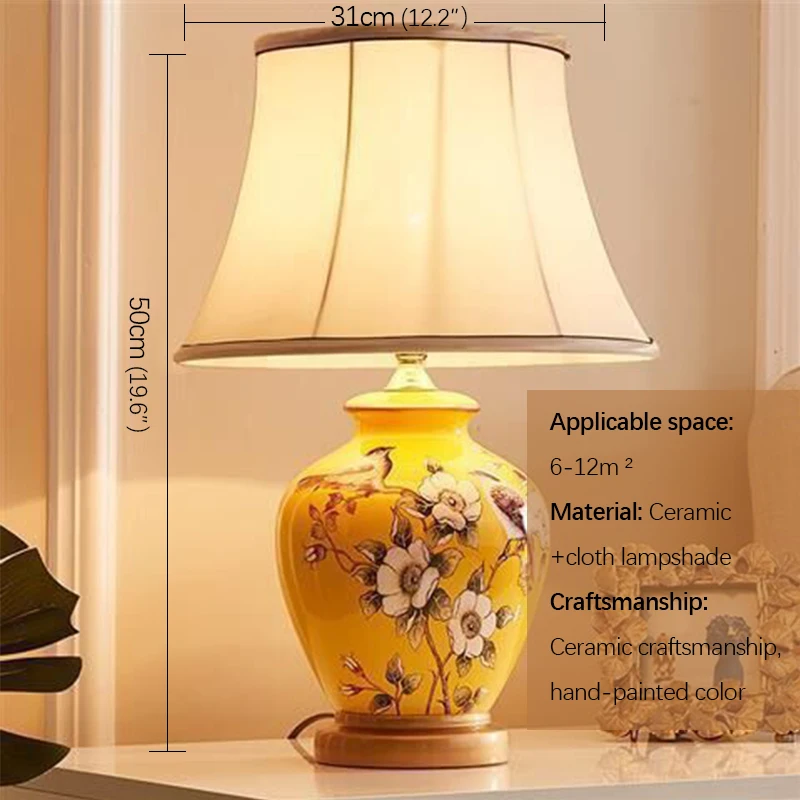 APRIL Ceramic Table Lamp LED Luxury Modern Creative Flower Pattern Desk Lights For Home Living Room Bedroom Bedside