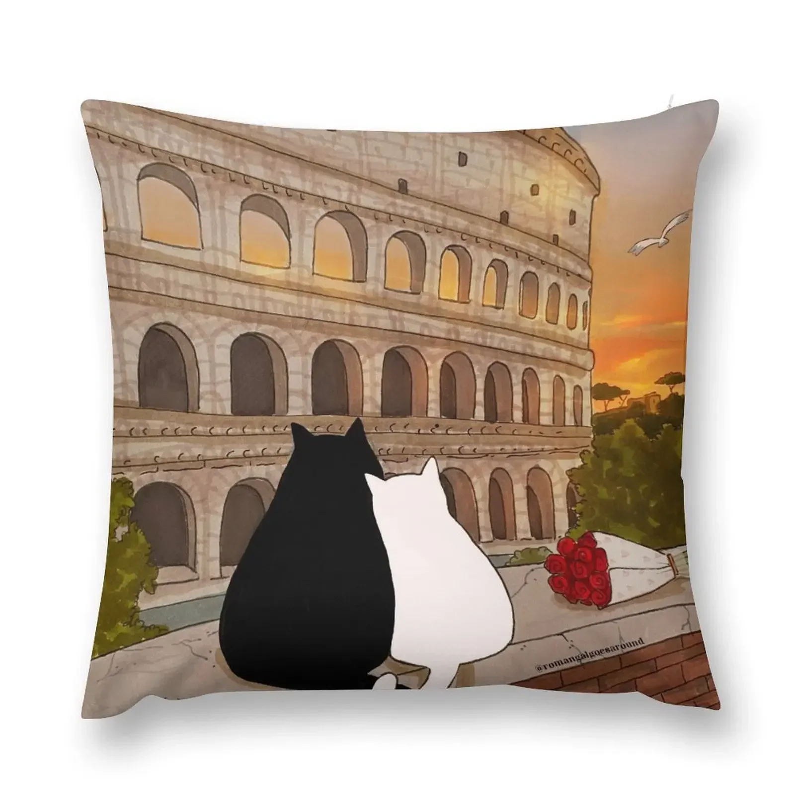 Journal of a Cat in Rome - Romantic Sunset at the Colosseum Throw Pillow Sofa Covers For Living Room ornamental pillows pillow