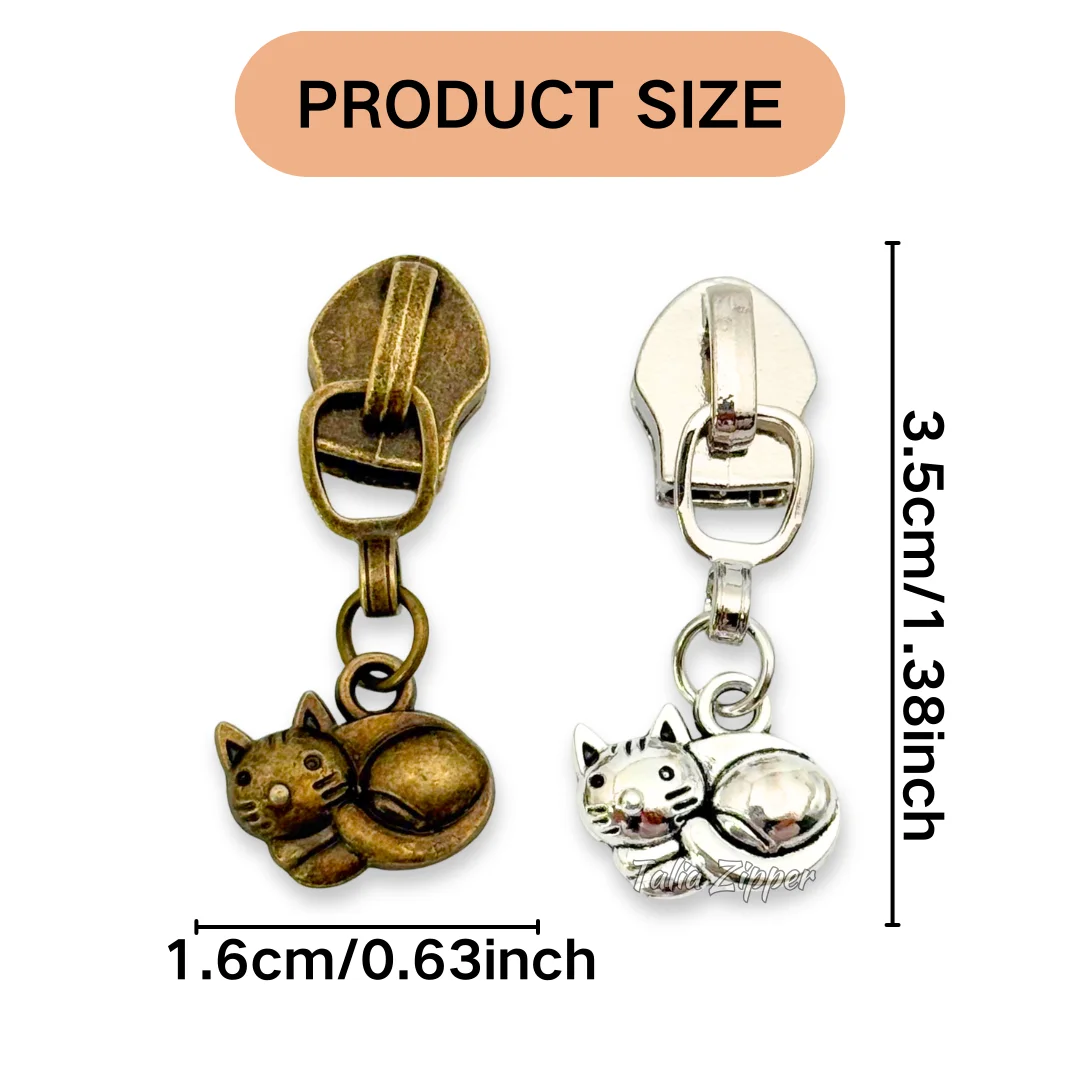 5pcs #5 Curled Up Kitten Nylon Zipper Pull and Slider, Suitable for Bags, Pockets, Clothing, DIY Wallet Production