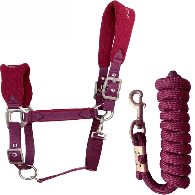 Cabeçada de Cavalo Acolchoada em Polar Fleece Antidesgaste, Conjunto de Cabresto e Guia Ajustável de 2M, Acessório Durável para Treinamento Equestre