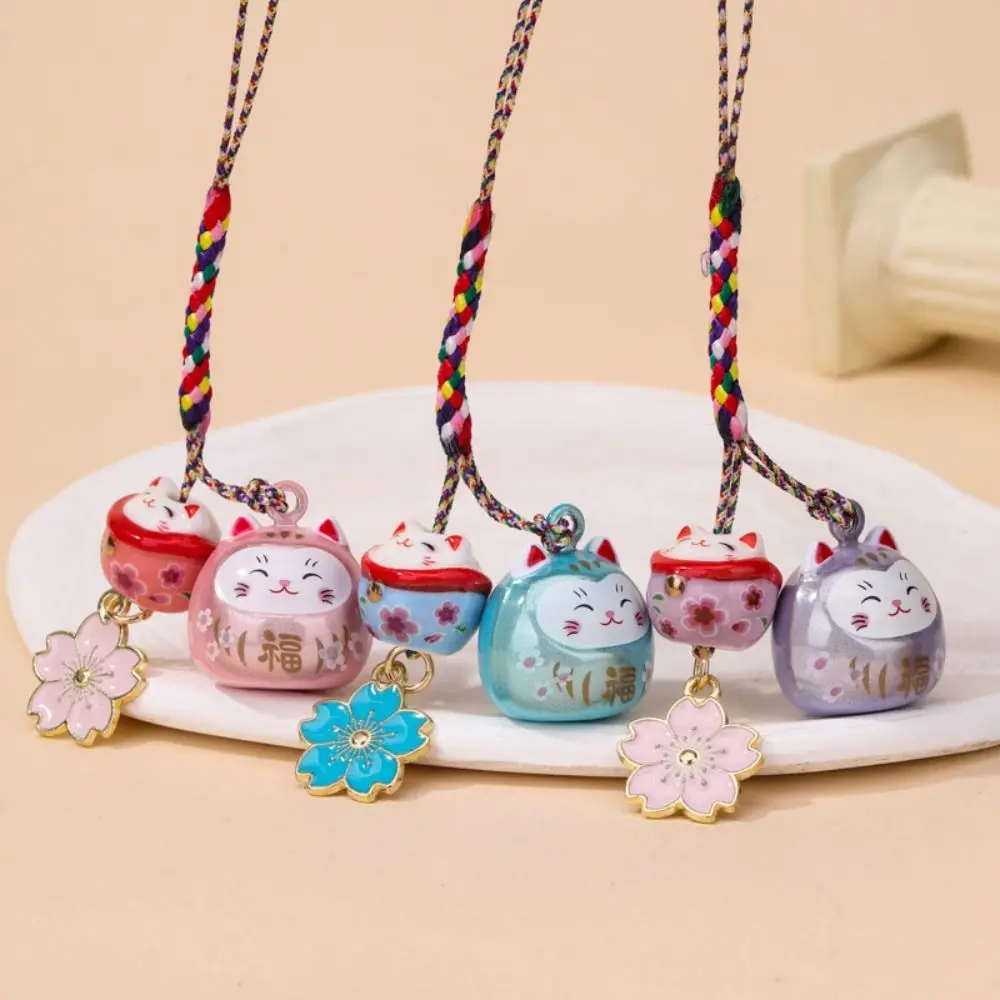 

Creative Cute Maneki Neko Key Chain Cherry Blossom Fantastic Lucky Cat Pendant Backpack Charms Ornament Phone Strap Children