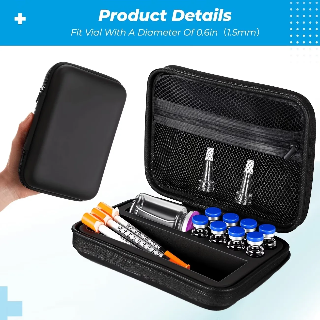 Insulin Vial Storage Box Can Hold 8 Vials of 3ml + 1 Vial of 30ml, Insulin Refrigerator Storage Box with Mesh Bag (Box Only)