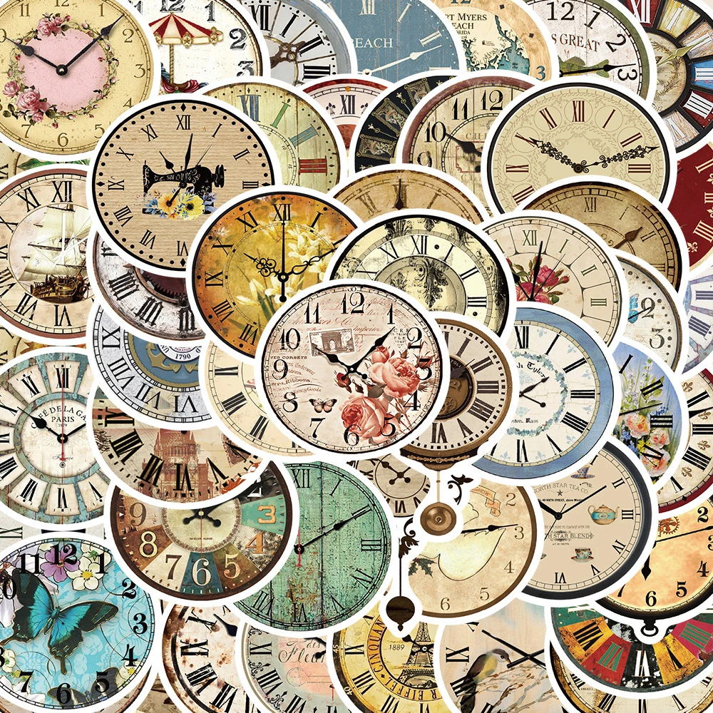 

10/30/50pcs Vintage Clock Stickers Retro Decals Decoration Laptop Phone Skateboard Motorcycle Car Waterproof Sticker Kids Toy