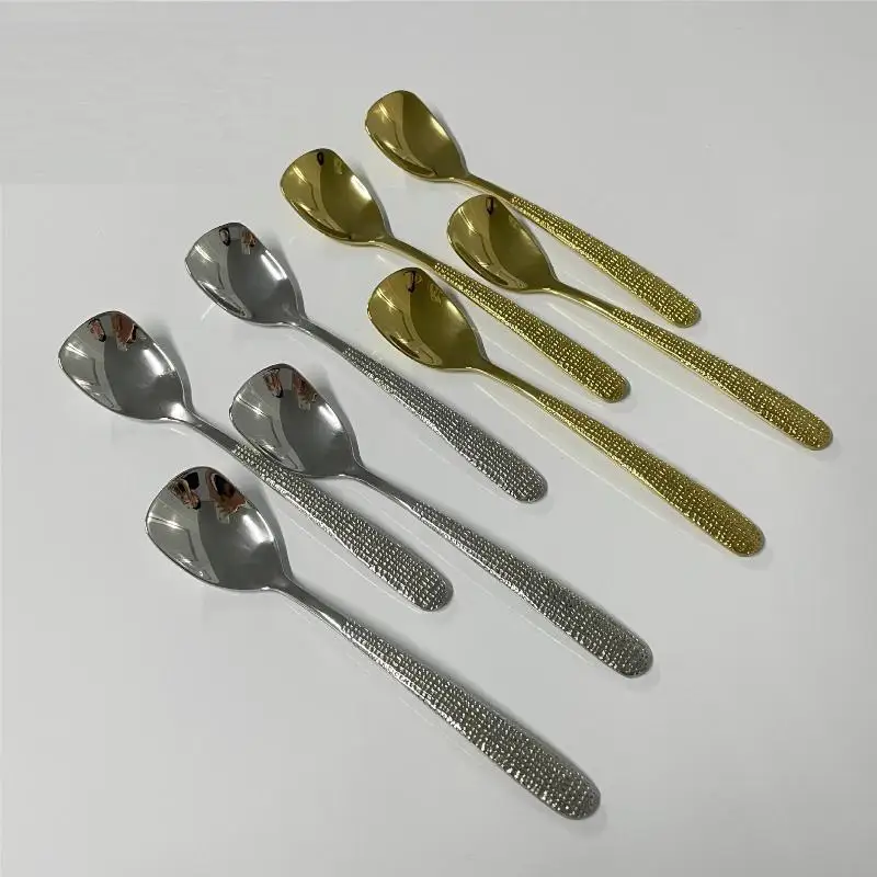 

Лидер продаж, уличные столовые приборы из нержавеющей стали 304, ложка с плоской головкой, кованая ручка с узором, посуда, роскошная посуда в стиле ретро