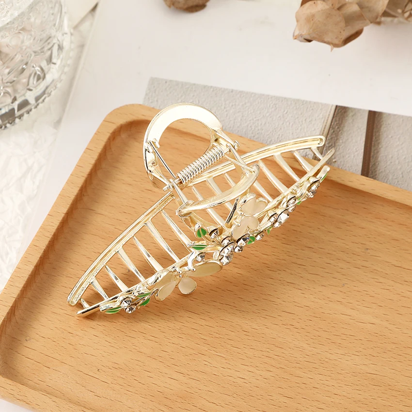 Elegant Rhinestone Flower Alloy Hair Clip Luxury Inlaid Pearl Hair Grab Metal Shark Clip Barrette Girls Women\'s Hair Accessories