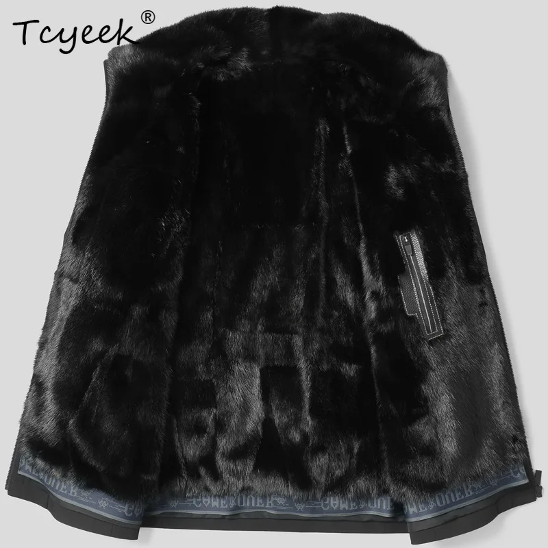 Tcyeek Real Mink Fur Parka Men Business Casual Mens Coats Fashion Patchwork Mink Winter Clothes Black Loose Fit  Куртка Мужская