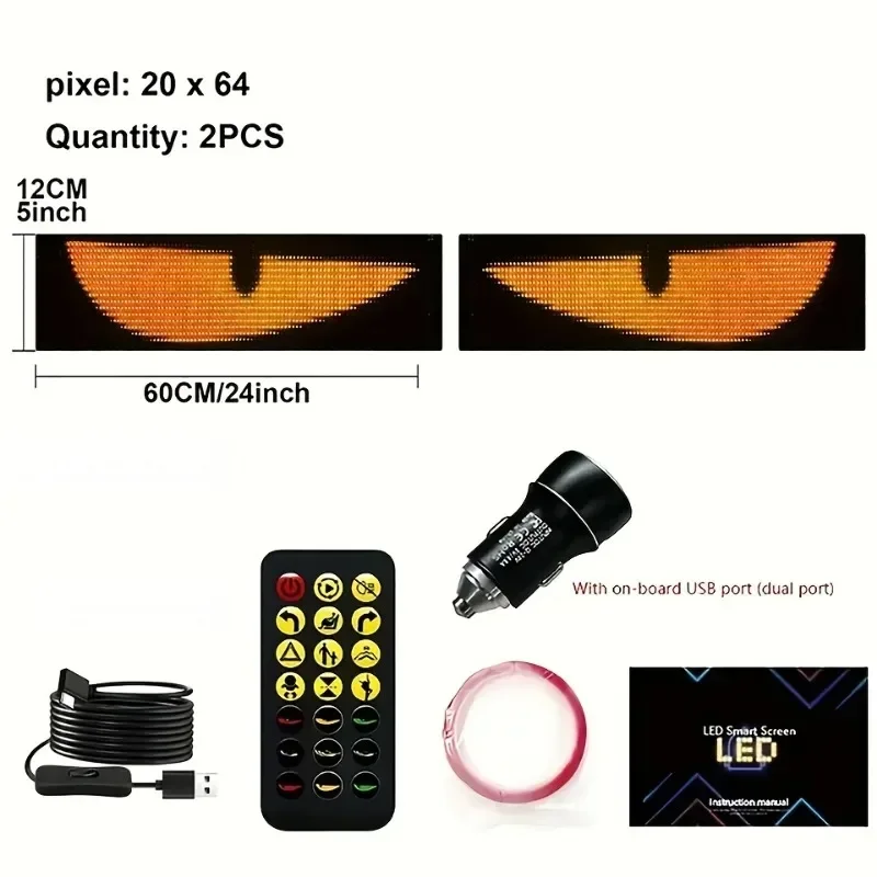 Elastyczny ekran LED do samochodu 13,7x4 cale 2 szt. USB 5V, sterowanie przez APP/pilot, IP65 wodoodporny, programowalny dodatek dekoracyjny DIY