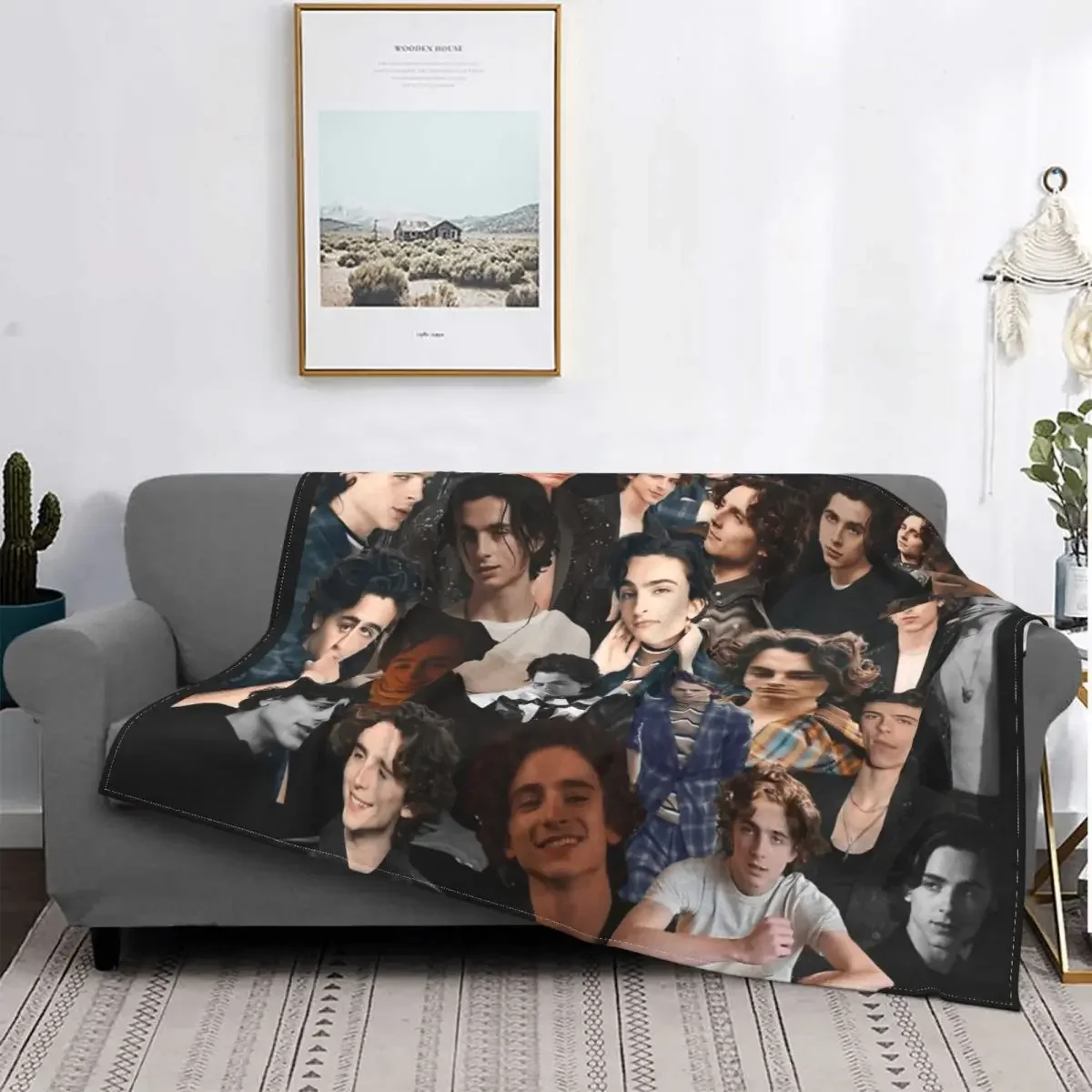 Timothee Chalamet Knitted Blanket Photo Collage Plush Throw Blanket Home Couch Decoration Ultra-Soft Warm Bedspread