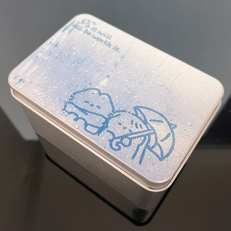 Rainy Cat Pattern Silver Metal Frosted Box Earring Desktop Sundries Card Stationery Journal Multipurpose Portable Storage Box